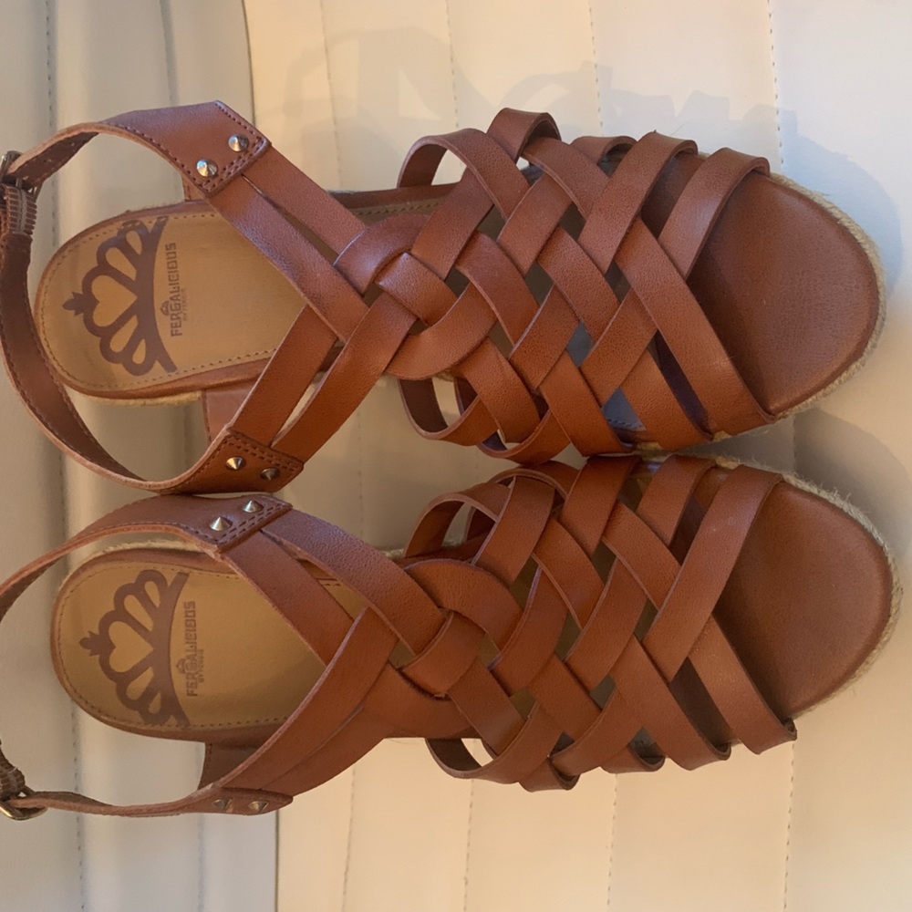 fergalicious by Fergie brown leather strappy woven sandal